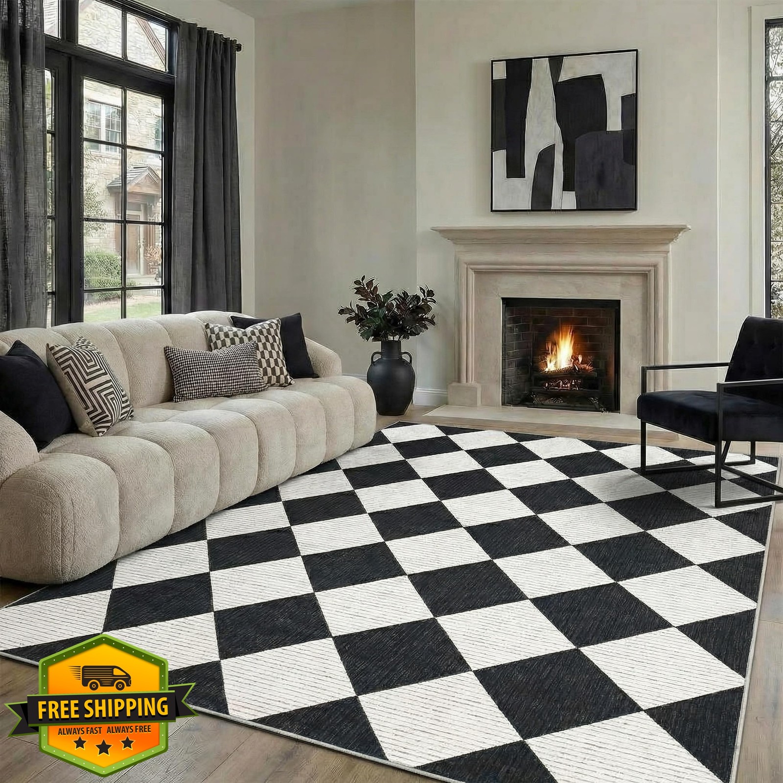GarveeHome 5x7 Black White Rug
