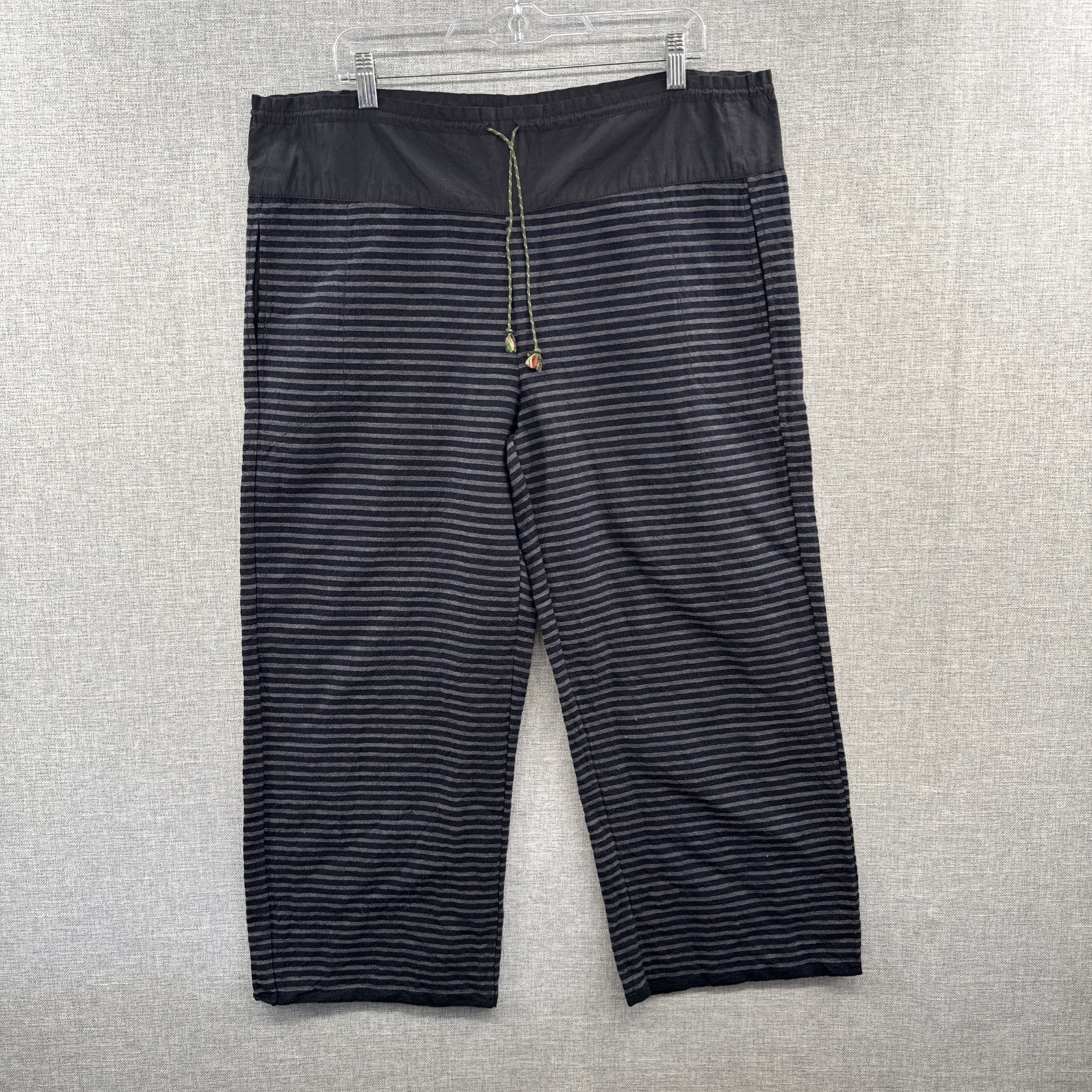 Dosa Pants Size 1-2 Relaxed Wide Leg Baggy Linen Blend Blue Striped Drawstring