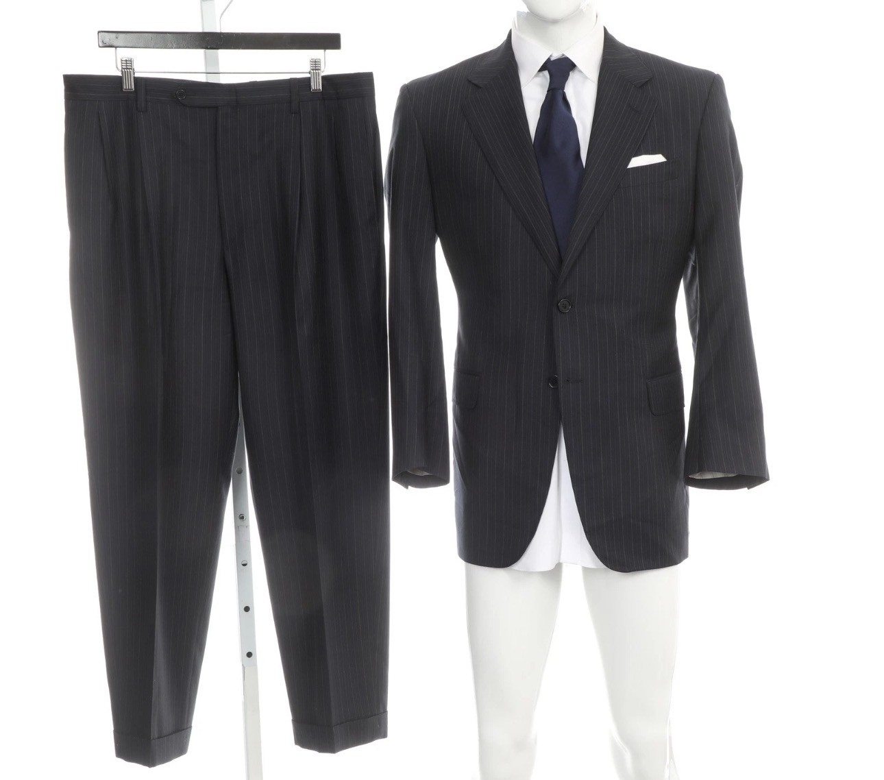 Dei Giovani Made in Italy Delfino S130s Navy Blue Alternating Stripe Suit 54 NR