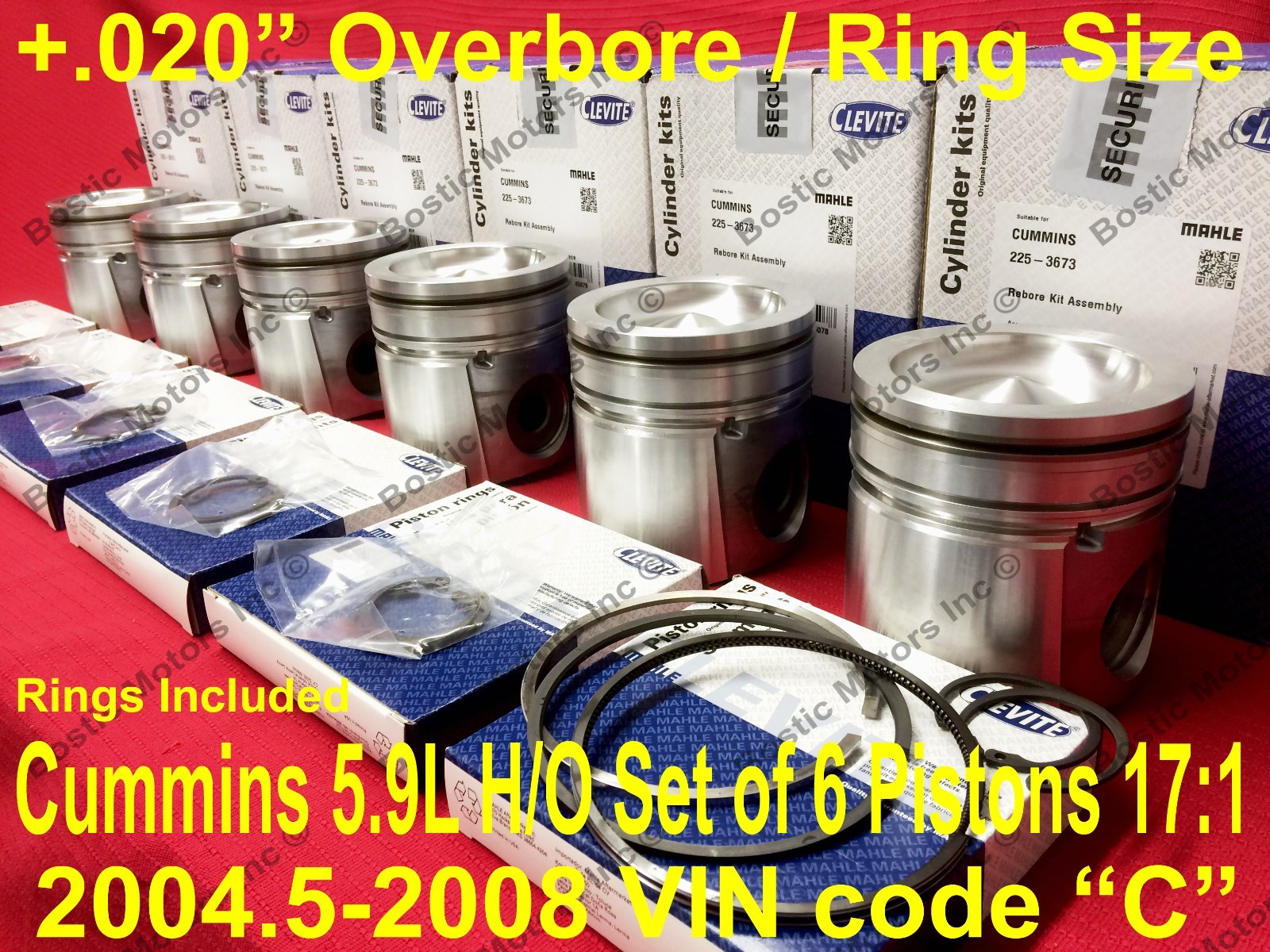 CUMMINS 5.9 L PISTONS + rings 2004.5-09 MAHLE +.020\