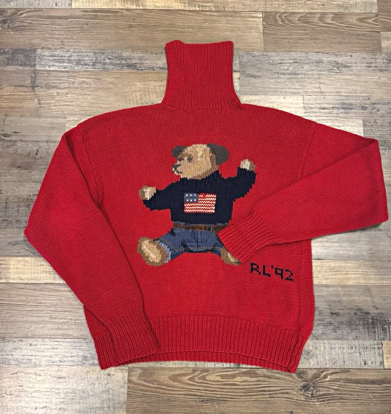 Vintage OG Polo Ralph Lauren 1992 Sitdown Bear Knit Sweater 
