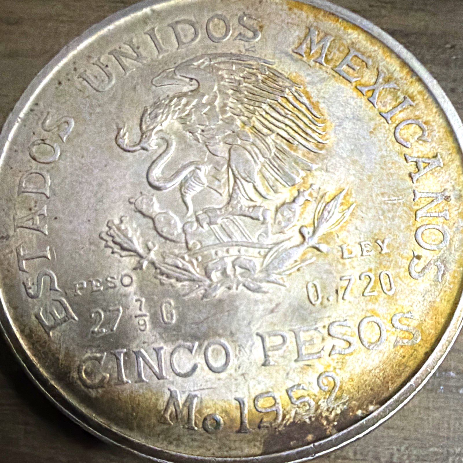 HOBO $ Mexico 1952 5 Pesos Silver Coin (see pics) 0.720 Fineness 27.7g BN (1959)