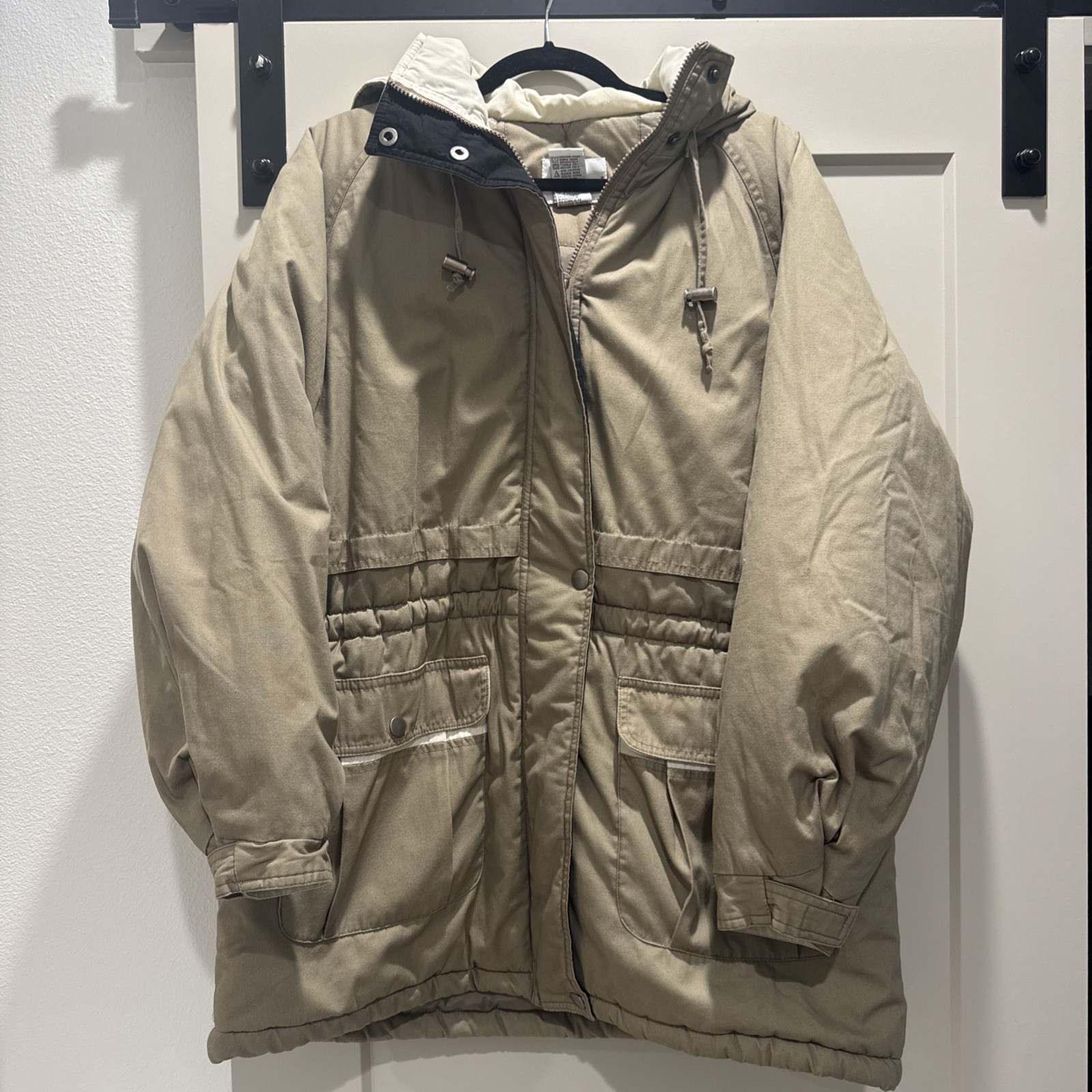 Vintage Bobbie Brooks Missy Petite Large Tan Hooded Parka Jacket