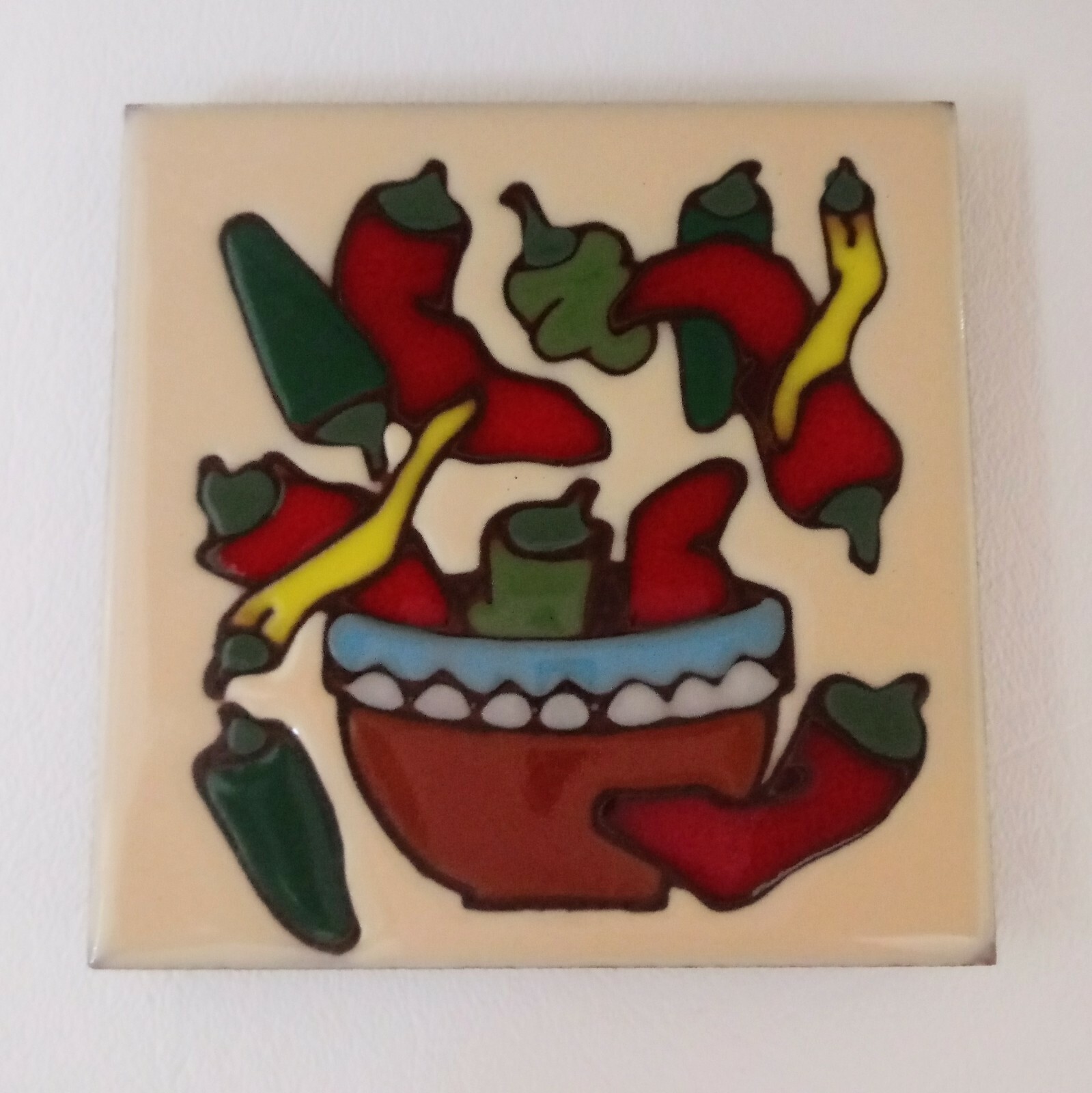 Vintage Earthtones 4 Inch Square Tile Coaster Chilies Southwestern Made In USA