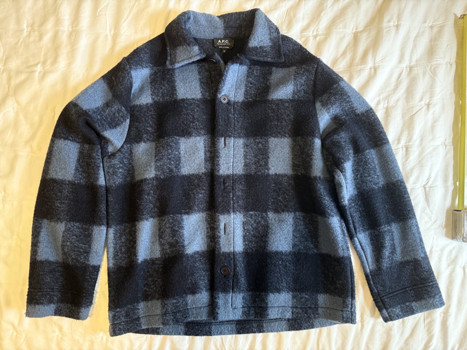 A.P.C. Stanley Check Wool Overshirt Dark Navy Size M