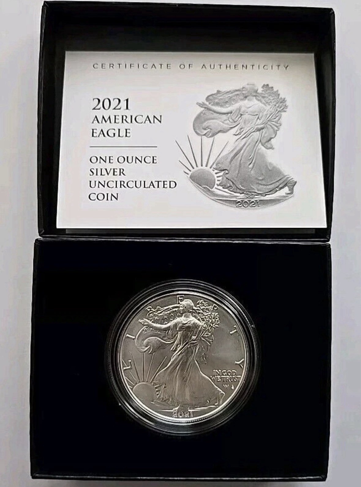 2021 W Uncirculated Silver American Eagle (21EGN) + Box & COA (Box E) 2021 W Uncirculated Silver American Eagle (21EGN) + Box & COA (Box E)