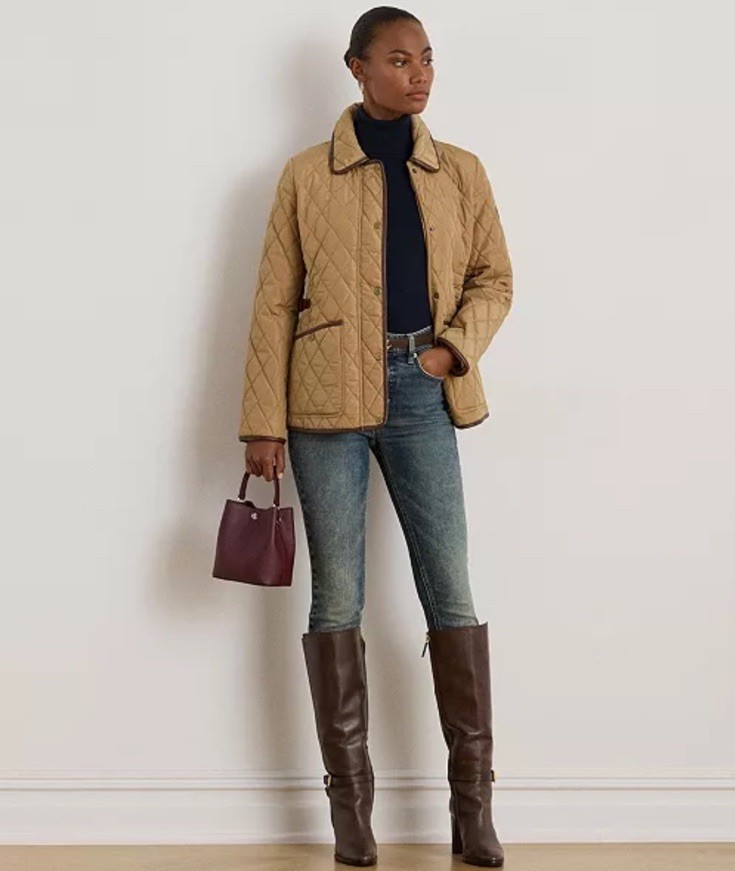 $195 Lauren Ralph Lauren Women\'s Quilted Velboa-Lined Coat XXL Classic Camel