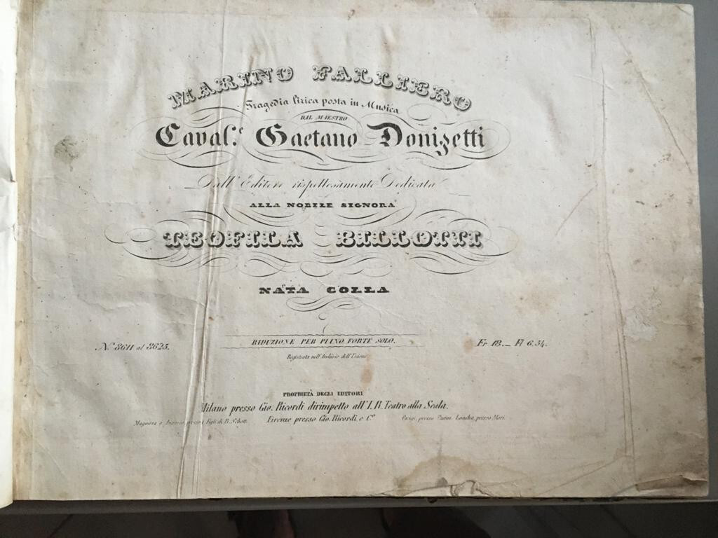 Donizetti G.- Marino Falliero Reduction Piano Memories 1835 Antique Sheet Music 