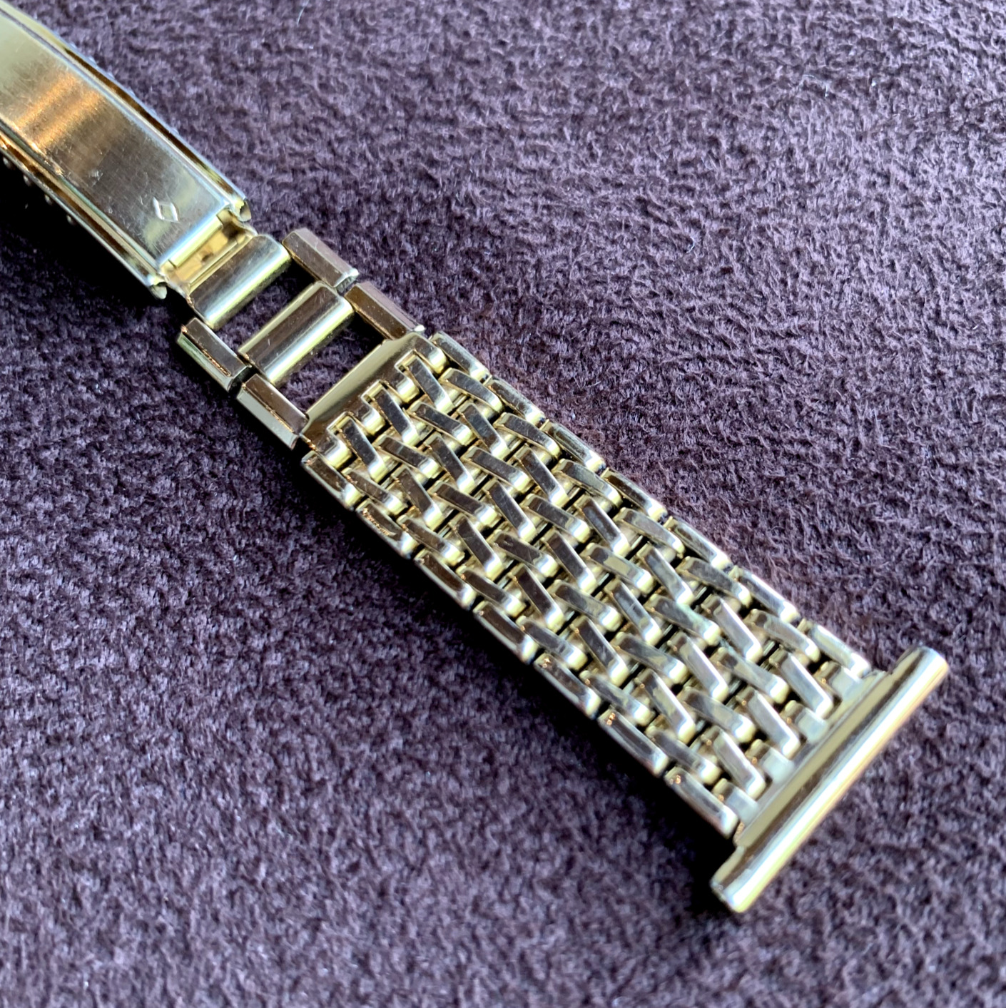 NOS Vintage Bretton 19mm 12K Gold Filled Basketweave Wristwatch Bracelet