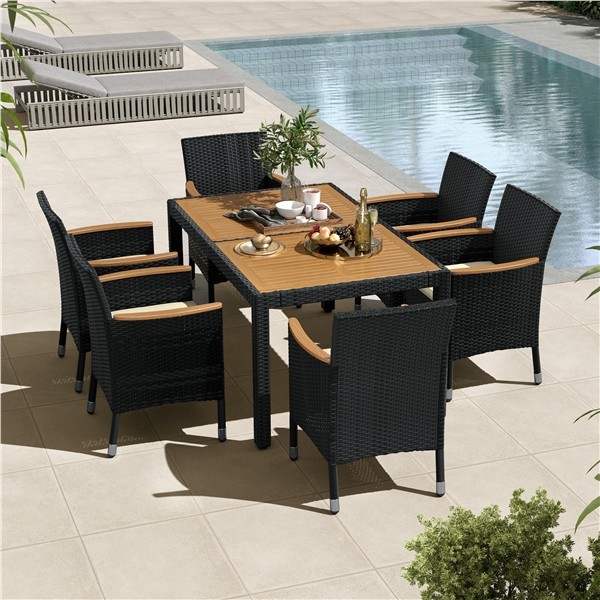 7PCS Rattan Patio Furniture Set Outdoor Dining Set Table with 6 Chairs
