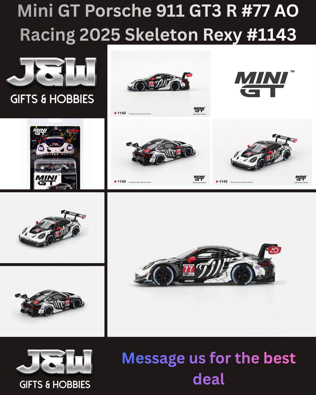 Mini GT Porsche 911 GT3 R #77 AO Racing 2025 IMSA Petit Le Mans #1143 1/64