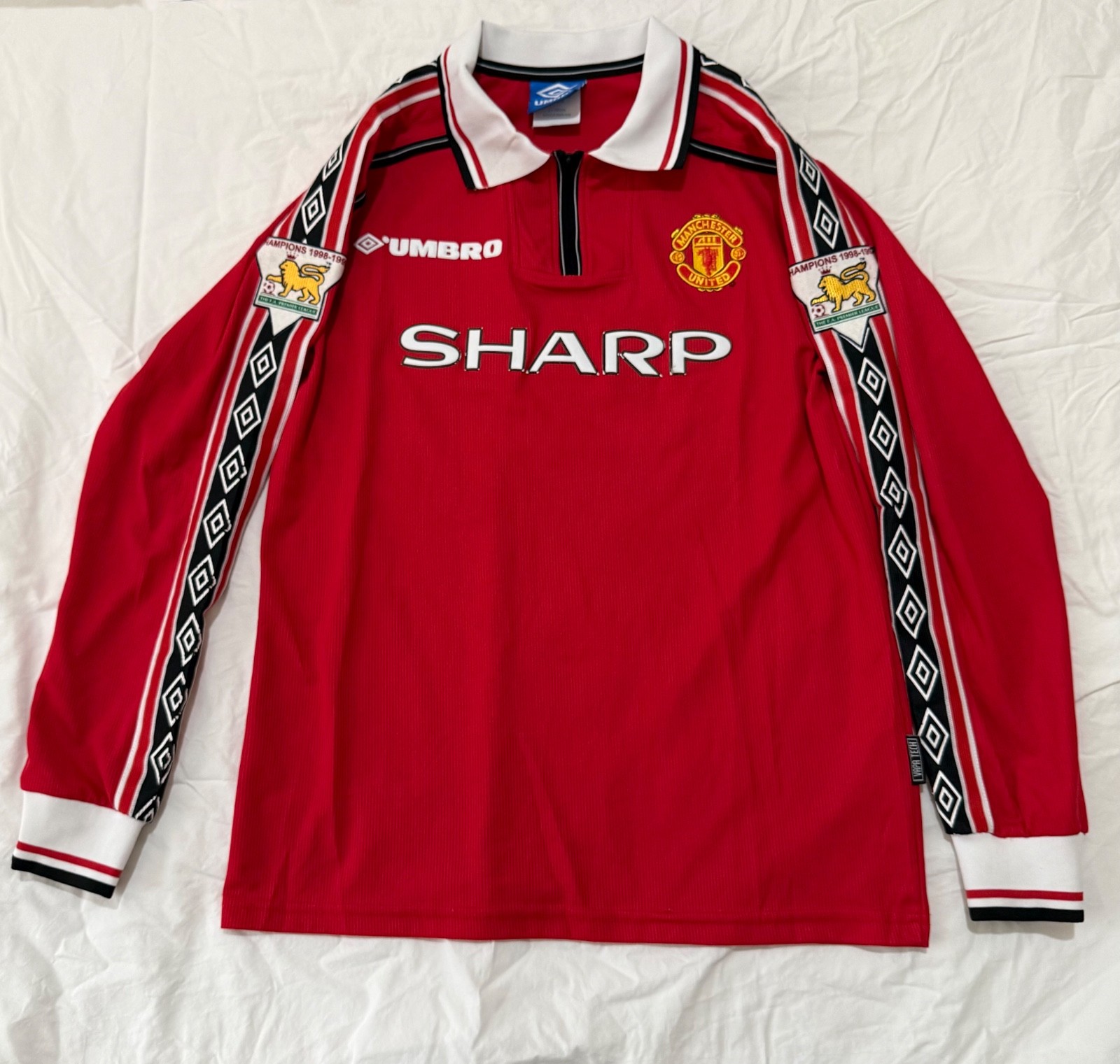 Vintage 1998-2000 Manchester Utd Long Sleeve BECKHAM #7 L - Read Decr/Flaw