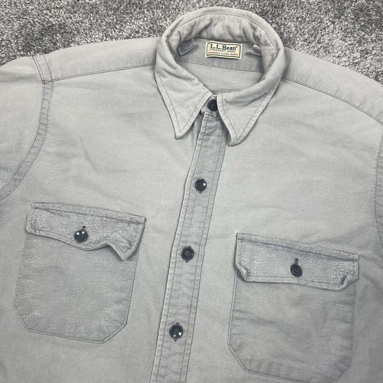 VTG LL Bean Chamois Cloth Shirt Mens 16.5 Gray Button Down Long Sleeve USA Made