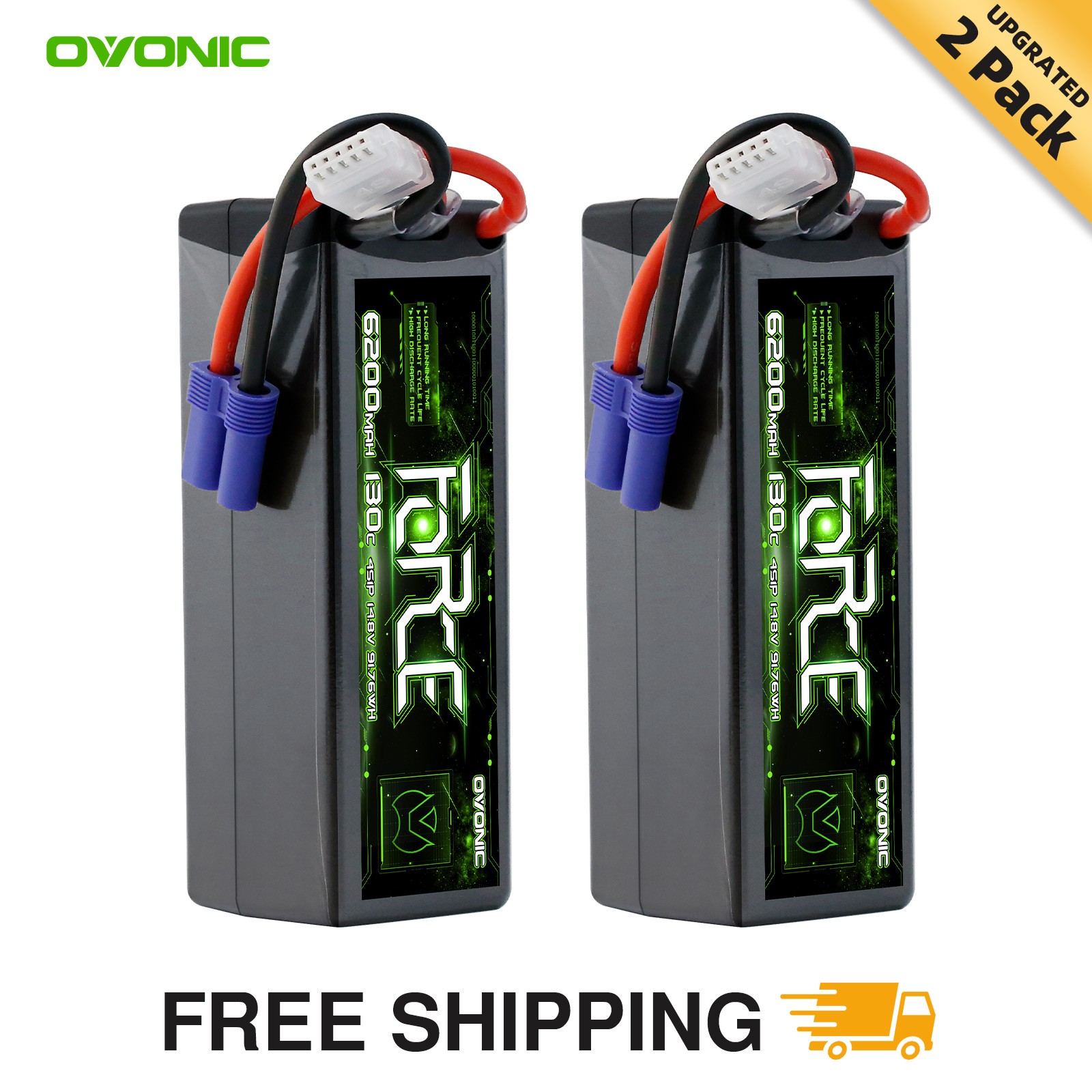 2X OVONIC Force 6200mAh 130C 14.8V Hardcase 4S LiPo Battery EC5 For 1/8 RC Car