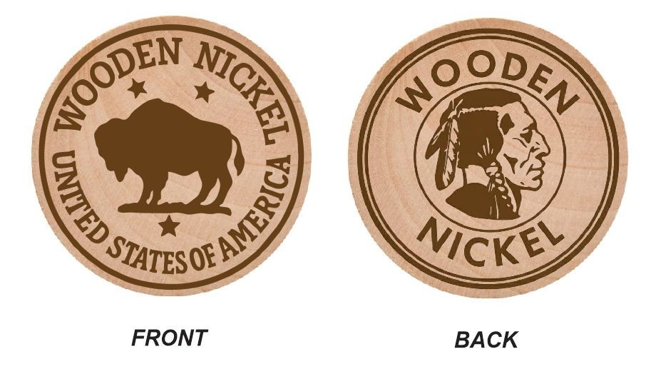 Buffalo Nickel Brown Wooden Nickel 1.5\