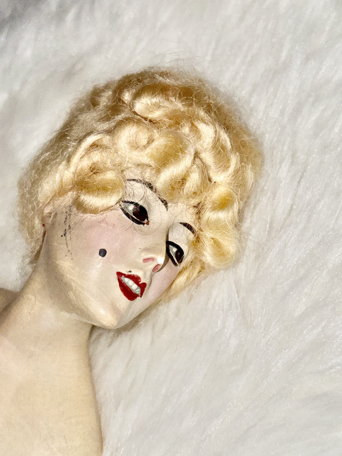 Antique 1920s Wax Over Chalkware Boudoir Half Doll Lamp Bust Flapper German Mark