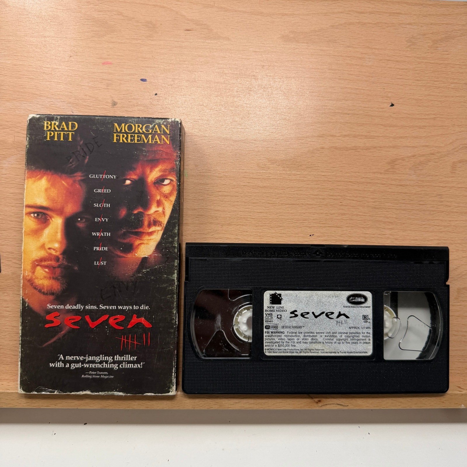 Se7en VHS 1995 Movie Brad Pitt Morgan Freeman Seven Psychological Thriller NTSC