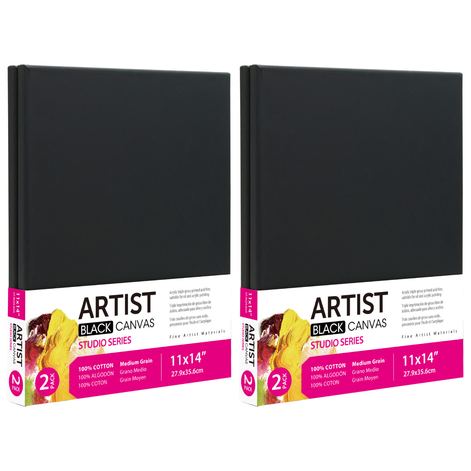 2 Packs Studio Stretched Canvas 100% Cotton Acid-Free Black 11 x 14