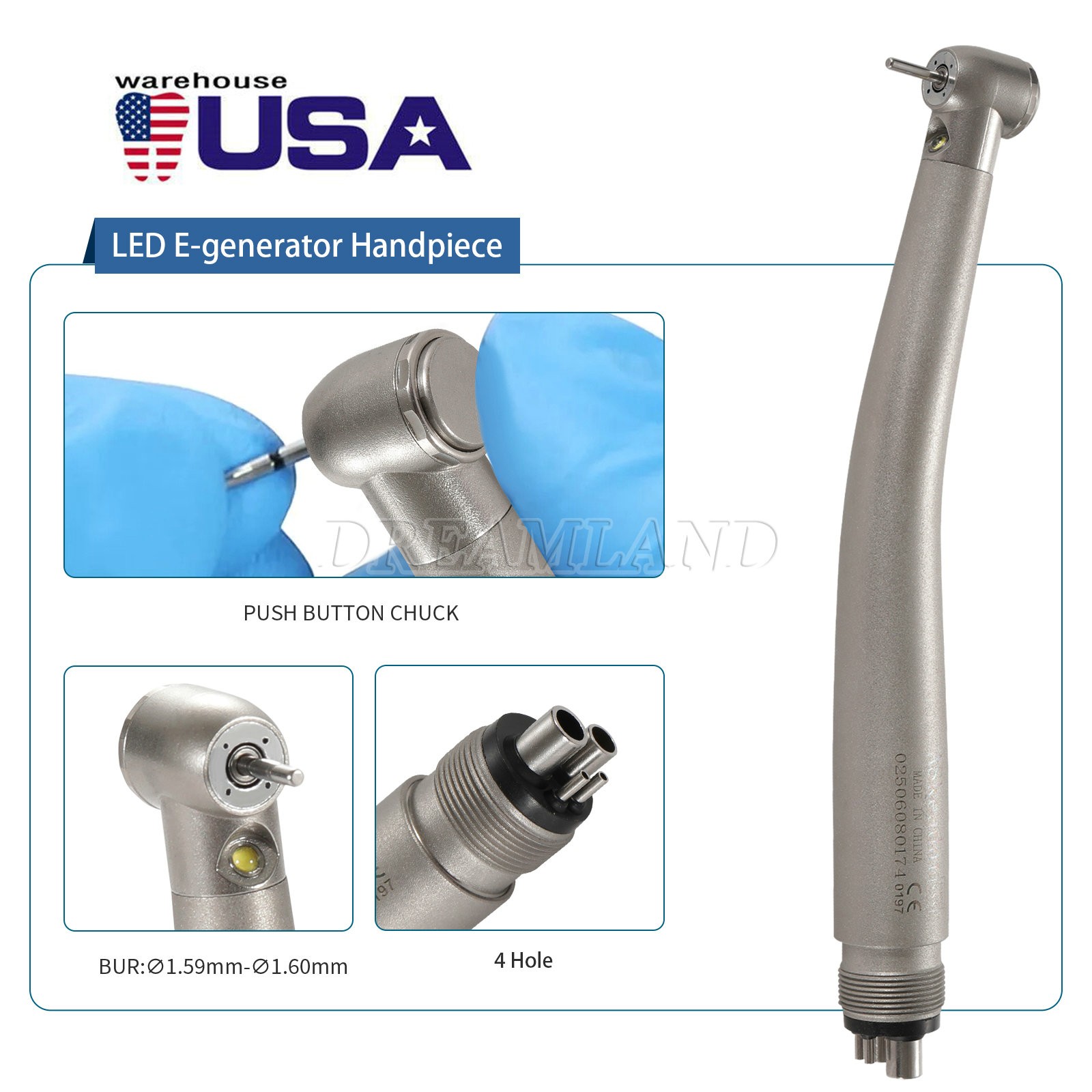 1-10X LED Dental Turbine High Speed E-generator Handpiece Ceramic Bearing 4Hole