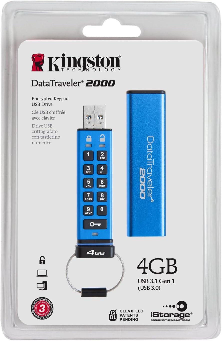 Kingston Technology DT2000/4 GB Data Traveler 2000 Encrypted USB 3.0 with Keypad