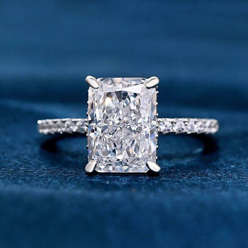 IGI Certified Elongated 5.20Ct Radiant Cut Lab-Grown/CVD Diamond Ring 14k Gold