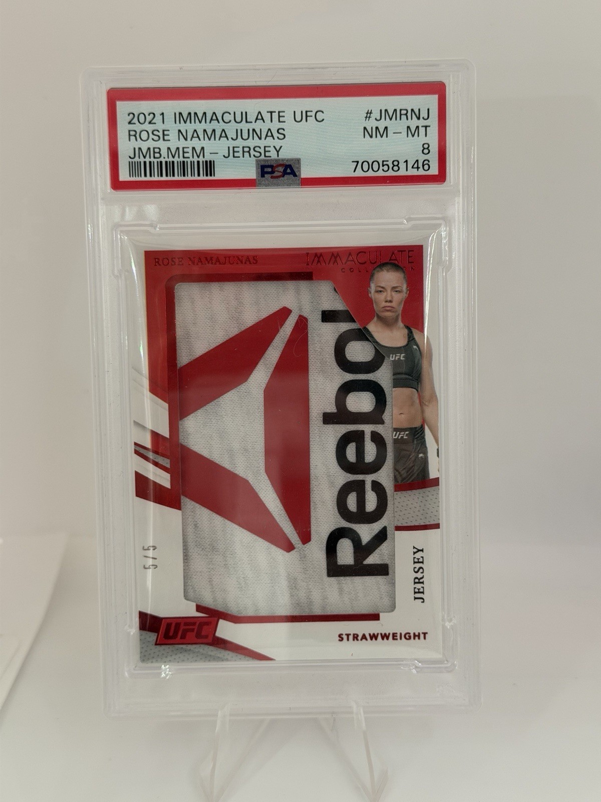 Panini 2021 Immaculate UFC Rose Namajunas 5/5 Jumbo Memorabilia Jersey PSA 8 Panini 2021 Immaculate UFC Rose Namajunas 5/5 Jumbo Memorabilia Jersey PSA 8