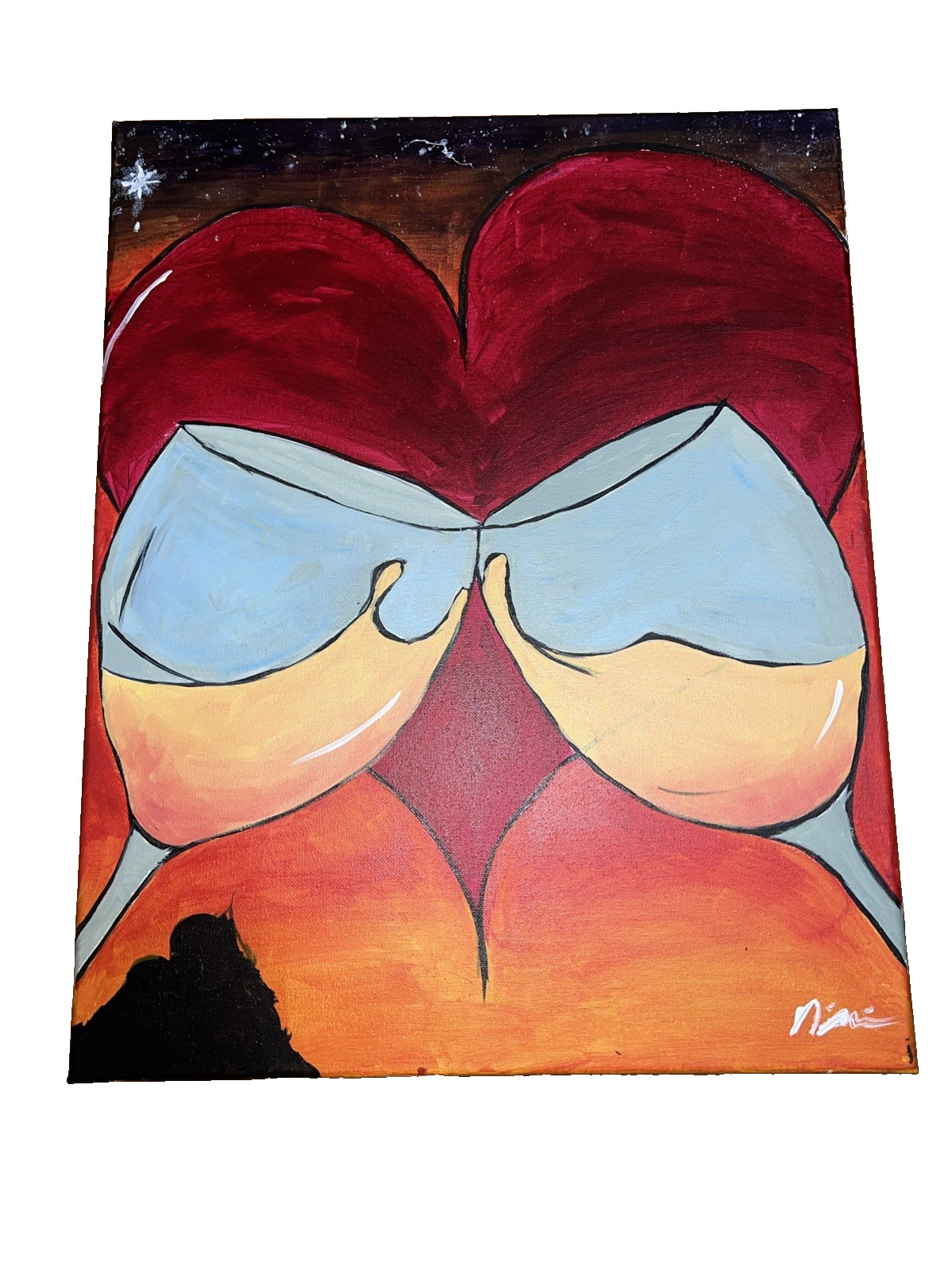 Hand Painted Love Wine Glass Artwork Canvas 12x24 Valentines Art