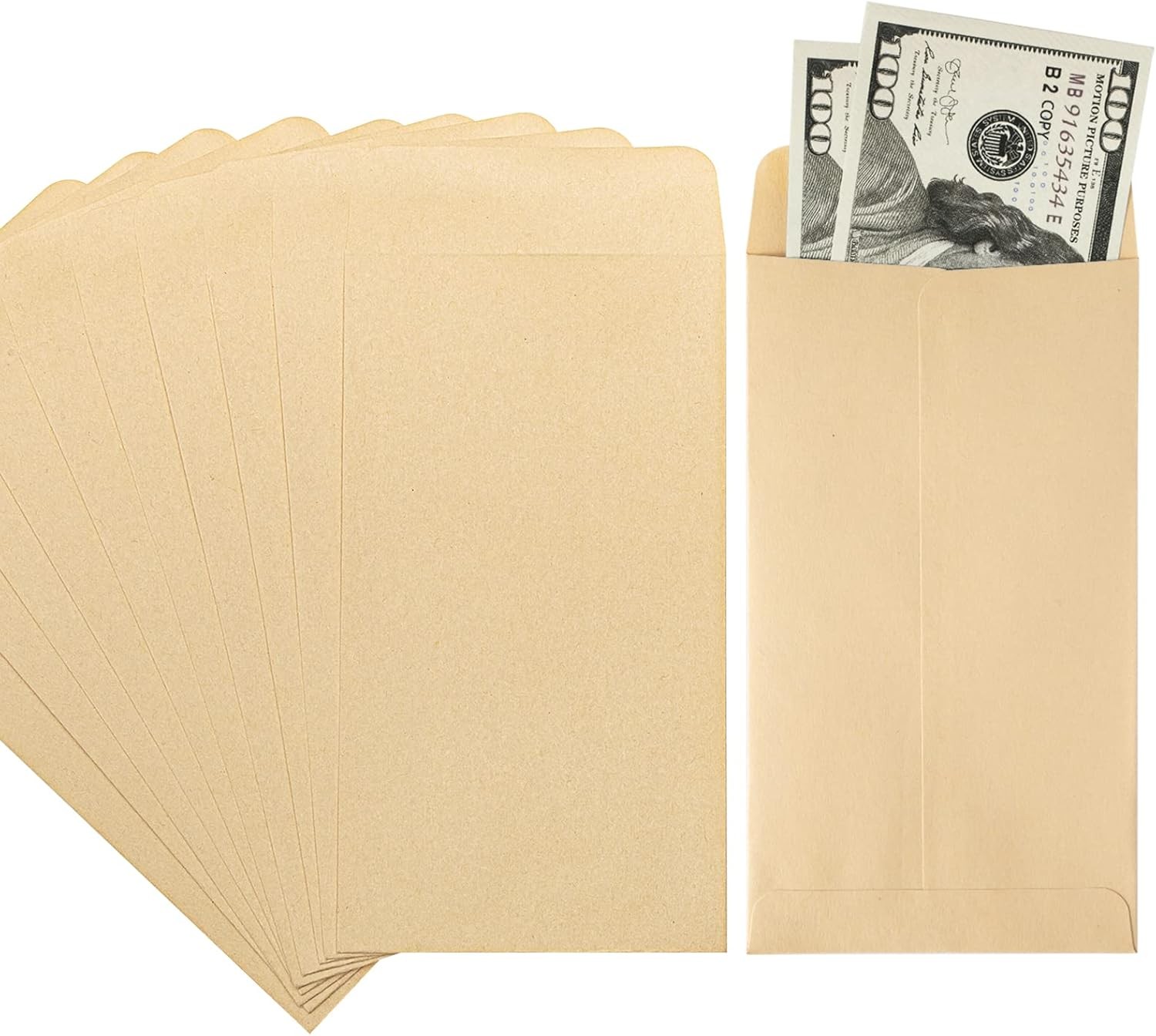 ACSTEP 100 PACK Brown Cash Envelopes 3 1/2 x 6 #7(3.5X6.5) 100 PCS, 