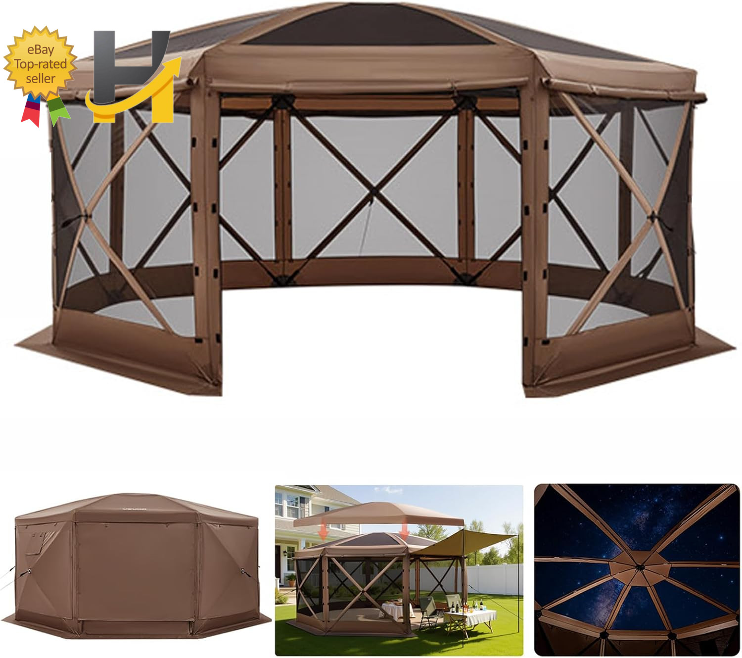 VEVOR 8-Sided Pop up Gazebo Screen Tent 15 x 15 ft Quick-Set for 12-15 Persons VEVOR 8-Sided Pop up Gazebo Screen Tent 15 x 15 ft Quick-Set for 12-15 Persons