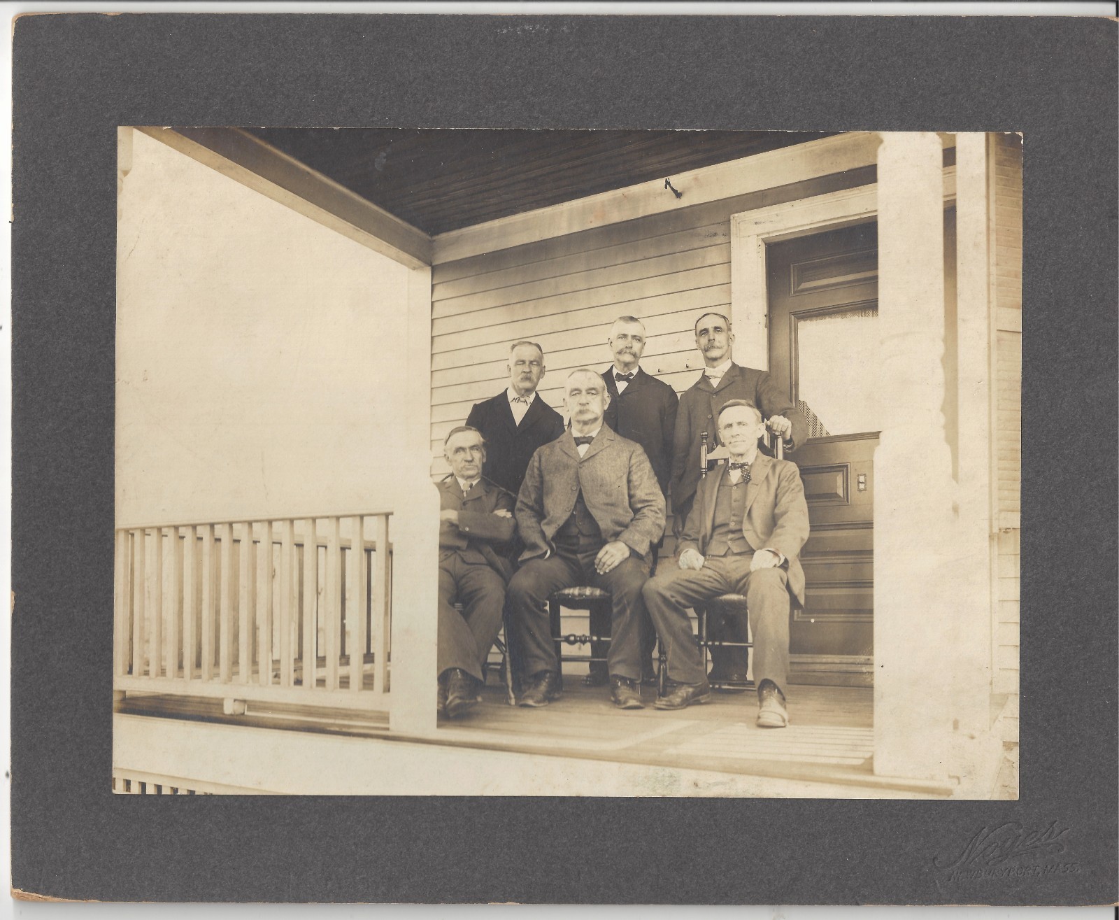 Antique Newburyport MA Group Photo 6 Men on Porch Noyes Photographer c.1900