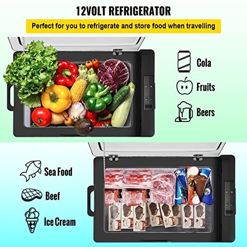 SILVER - VEVOR 12V PORTABLE FRIDGE, DUAL VOLTAGE (12V/24V DC & 110-220V AC) FOR