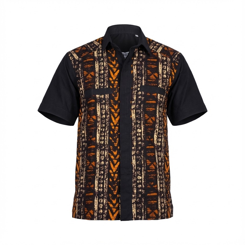 Black African Print Mens Short Sleeve Shirt 