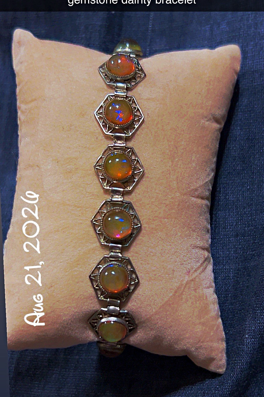 Vintage Art Deco dragons breath Bezel Link Bracelet Box Clasp Silver 7 in
