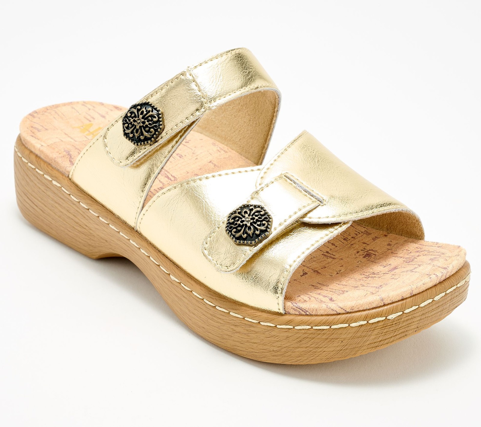 Alegria Women\'s Sz 9 Leather Adjustable Slide Sandals Sandalwood A689779