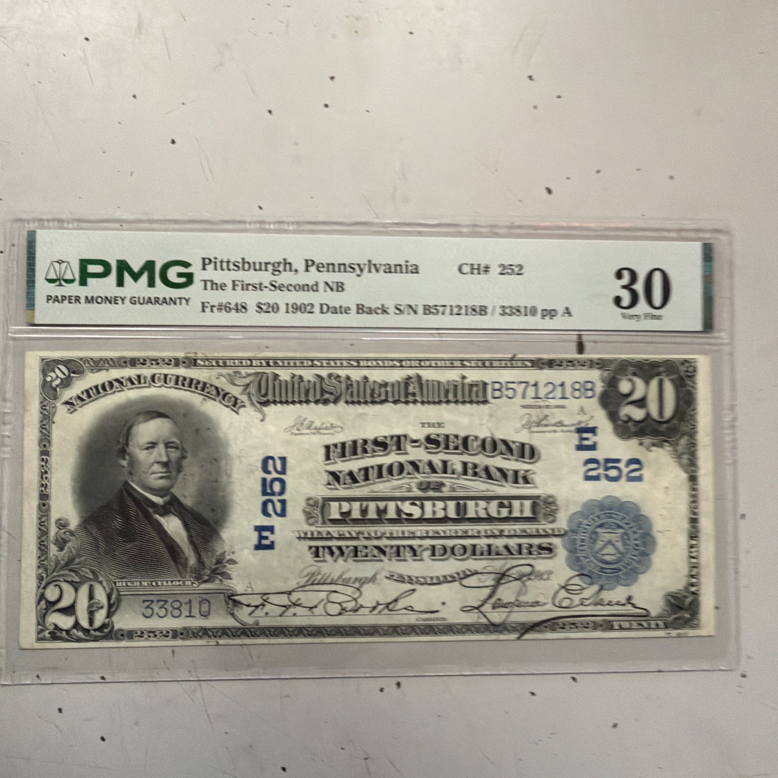1902 National Bank Note Pittsburgh Pennsylvania  Charter #252 Pmg30. Rare