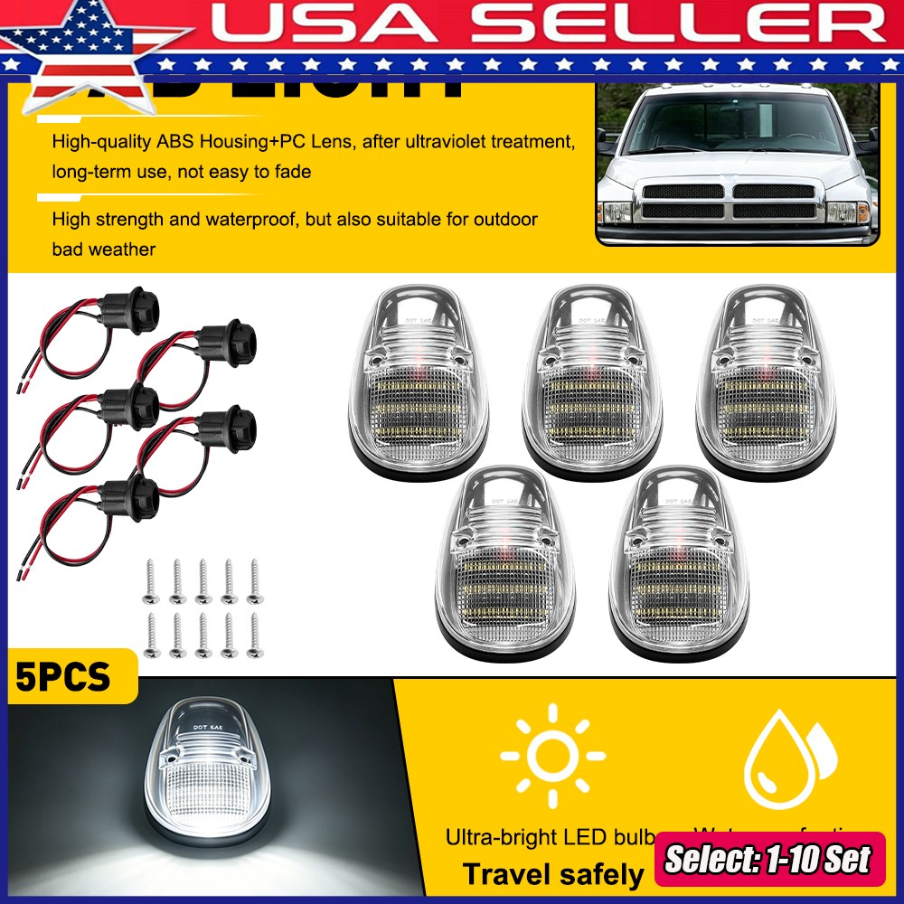 1-10xClear White LED Raised Roof Clearance Marker Light For 99-01 Dodge Ram 1500