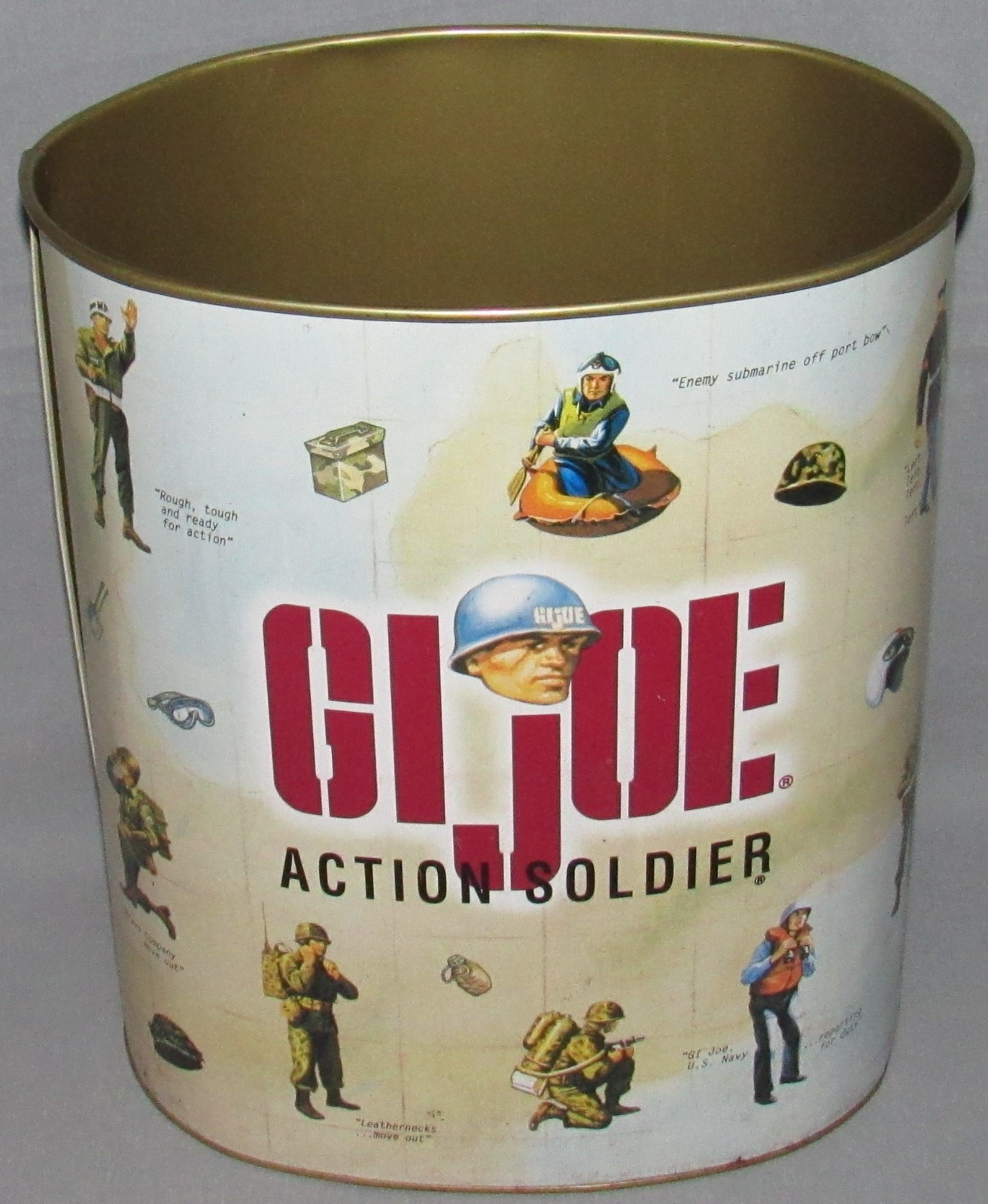 Vintage G.I. JOE ACTION SOLDIER Metal Trash Can; 1997 Wastebasket
