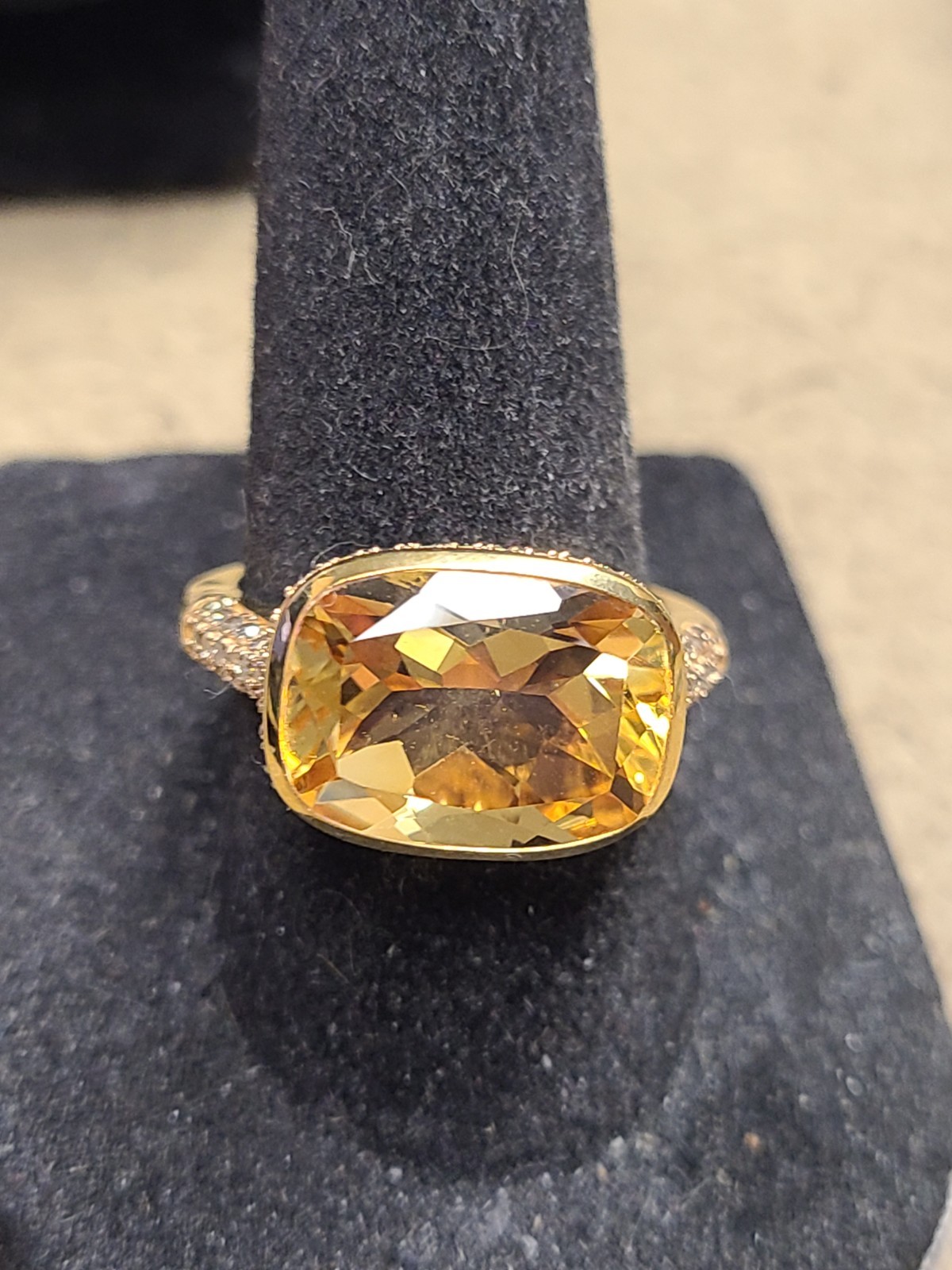 Rarities 14K Gold-Plated 14x10mm Gemstone and 0.49ctw Diamond Ring