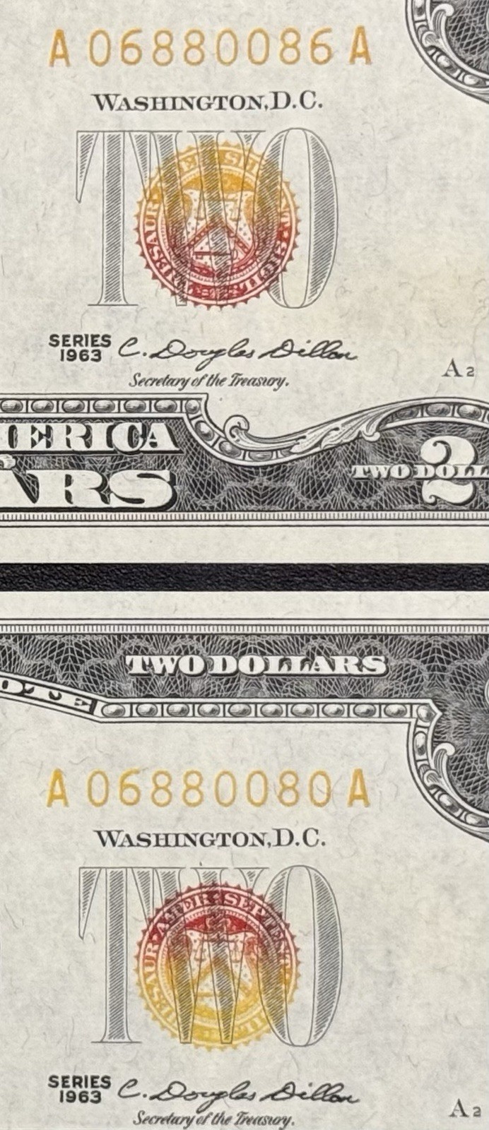 🔥RED/GOLD Seal (Sunset) 2 Beautiful Trinary FLIPPERS 1963 $2 Bills (Altered).