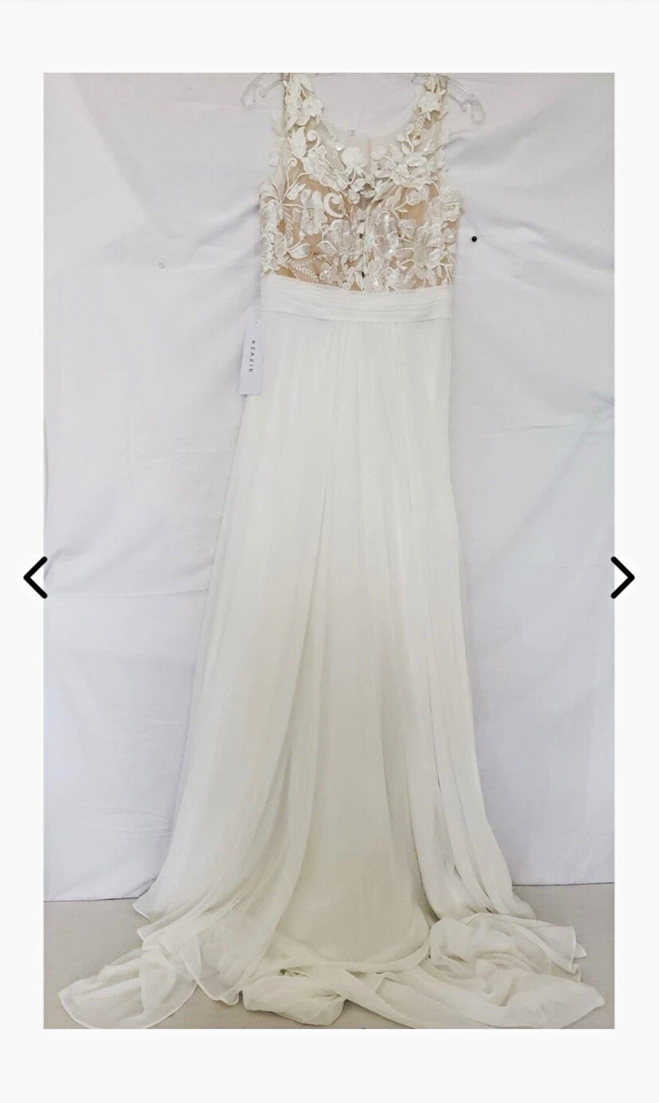 Azazie Ivory A-Line V-Neck Sleeveless Lace/Sequin Chiffon Train Dress 8 WD8