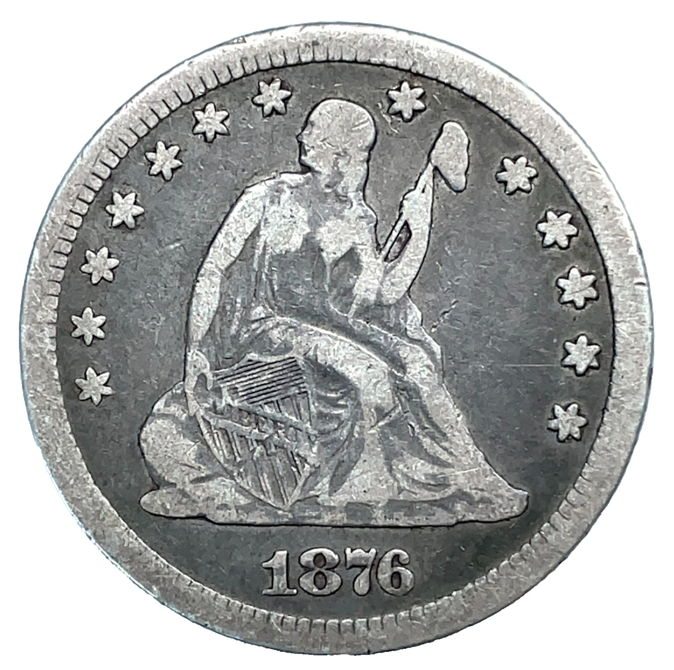 1876-CC Seated Liberty Silver Quarter - Carson City 25c U.S Coin