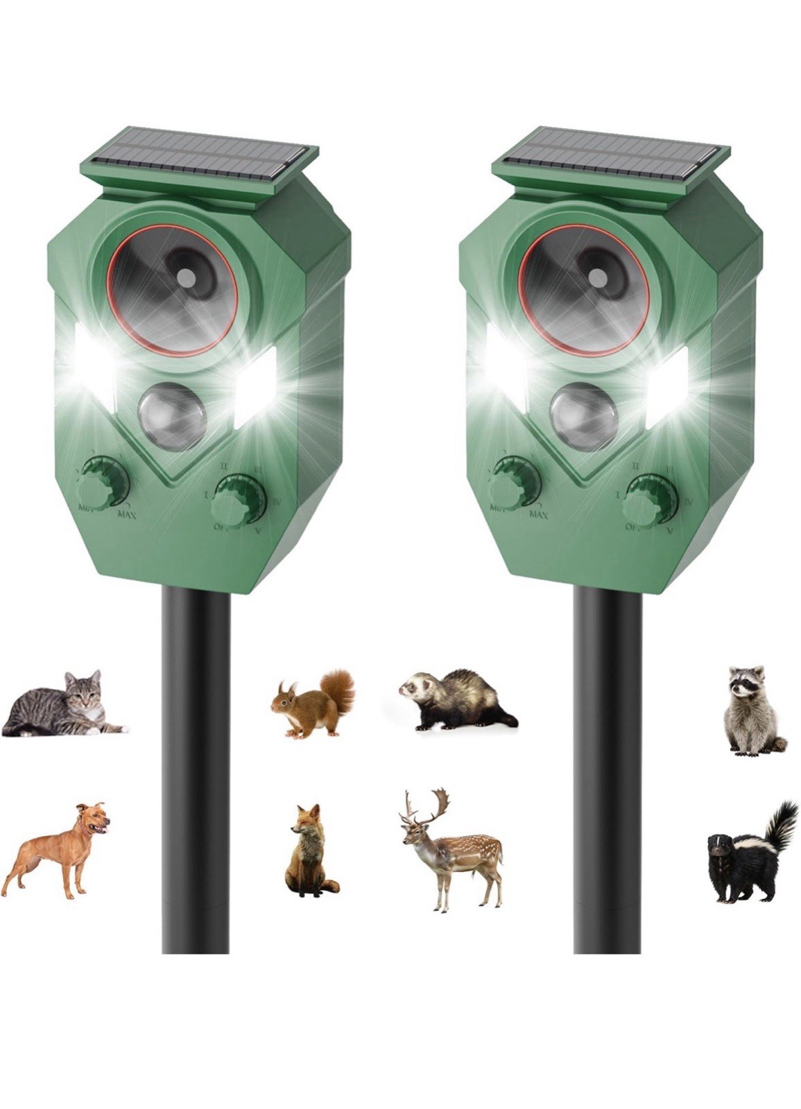 2-Pack Solar Powered Ultrasonic Animal Repeller, Outdoor Waterproof Deer 2PCS 2-Pack Solar Powered Ultrasonic Animal Repeller, Outdoor Waterproof Deer 2PCS