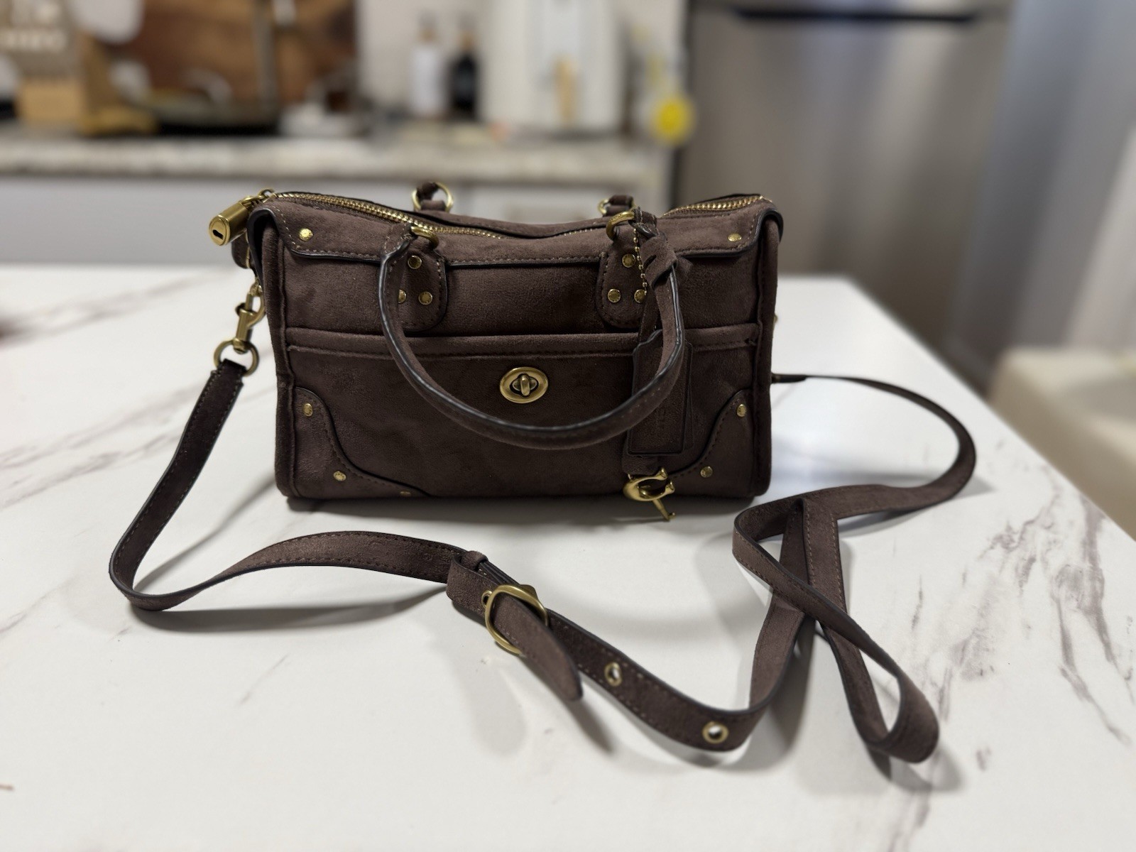 COACH Rhyder Satchel Bag 24 In The Brass/Dark Chocolate