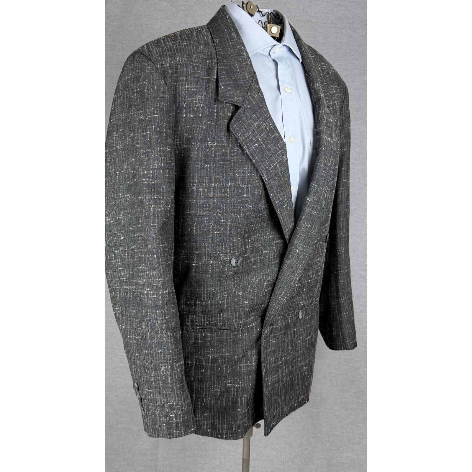 Vintage Cotler Mens 42 Double Breasted Blazer Jacket Charcoal Gray Atomic Fleck
