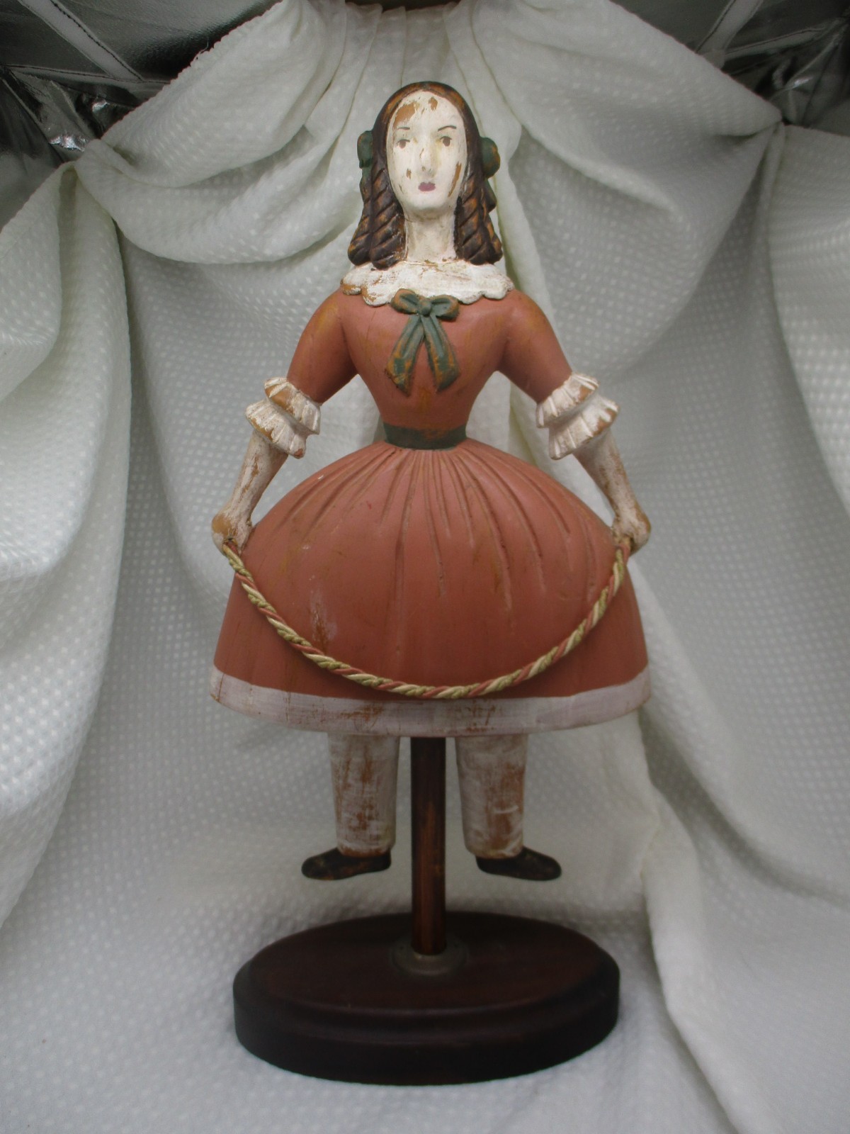 Antique / Vintage Hand Carved and Painted Wood Doll on Wood Base - 20