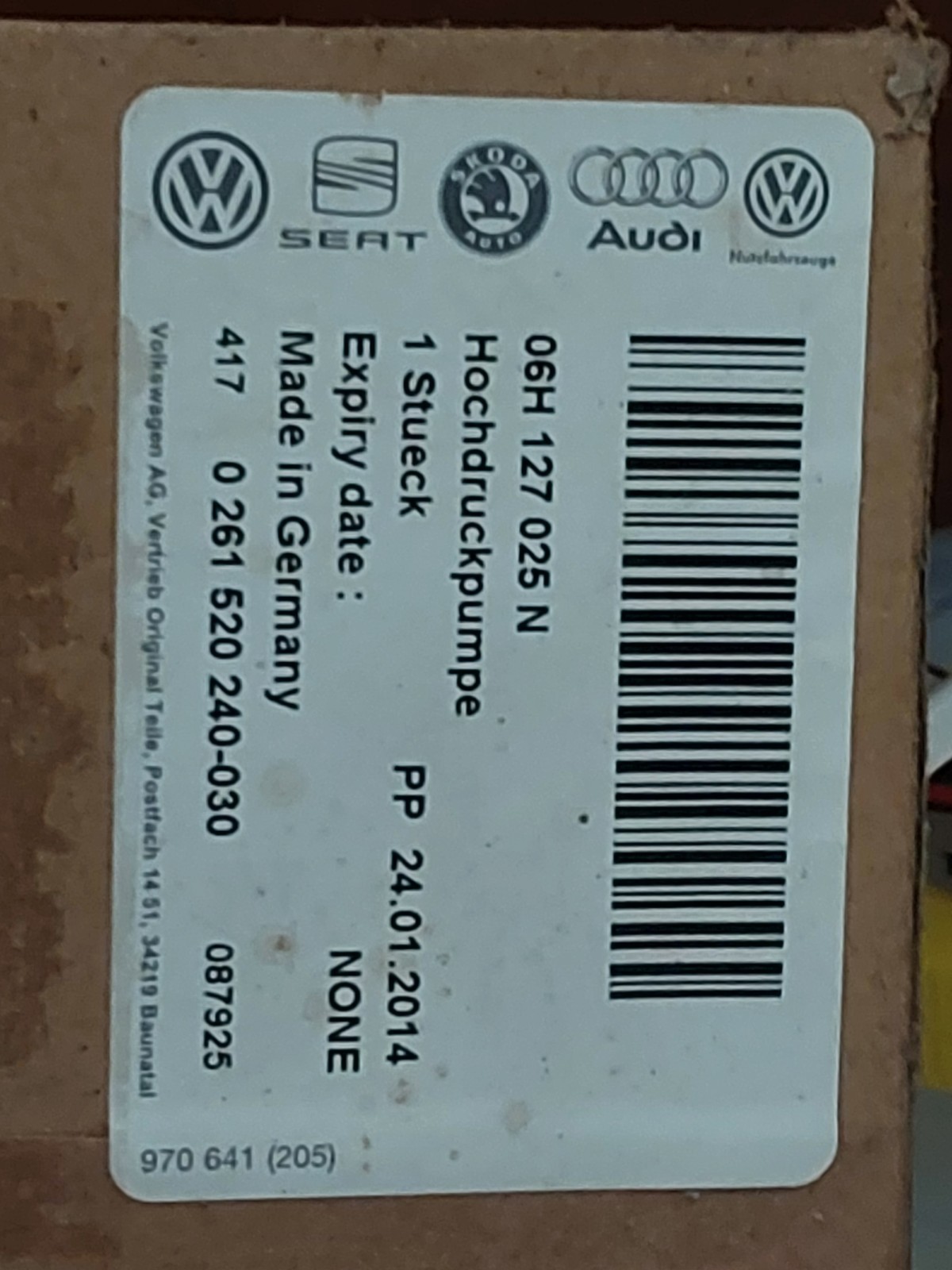 2009 - 2017 VolksWagen Audi High Pressure Fuel Pump Unit P: 06H 127 025 N OEM 2009 - 2017 VolksWagen Audi High Pressure Fuel Pump Unit P: 06H 127 025 N OEM