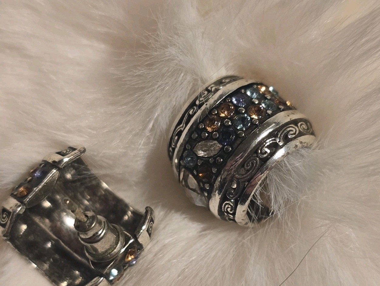 Brighton Silver Tone Earrings Multicolor Round Crystal Rhinestone Pavé Brighton Silver Tone Earrings Multicolor Round Crystal Rhinestone Pavé