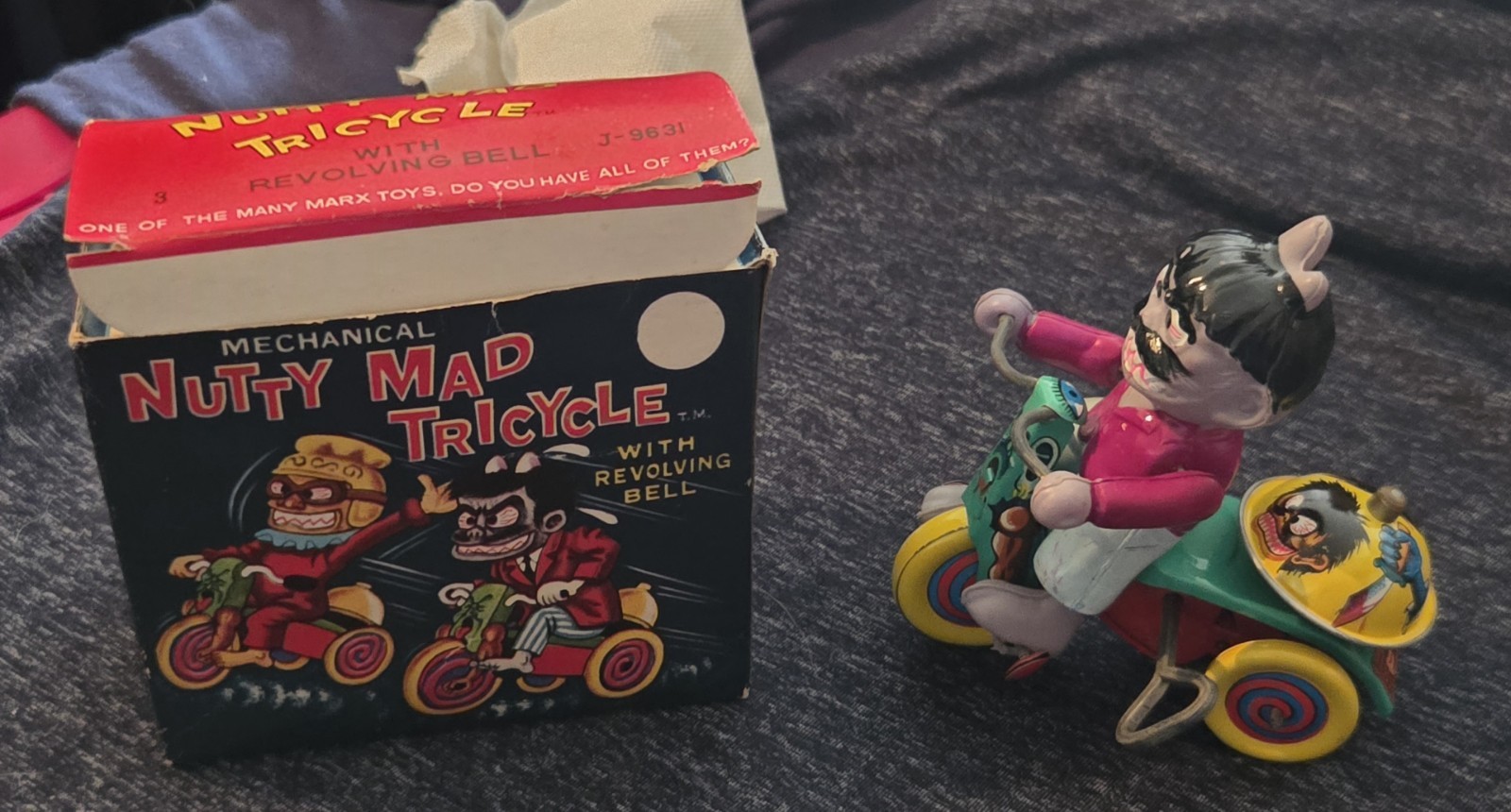 VINTAGE 1967 MARX NUTTY MAD TRICYCLE MINTY BOXED PURPLE FACE DECENT CLEAN BOX VINTAGE 1967 MARX NUTTY MAD TRICYCLE MINTY BOXED PURPLE FACE DECENT CLEAN BOX