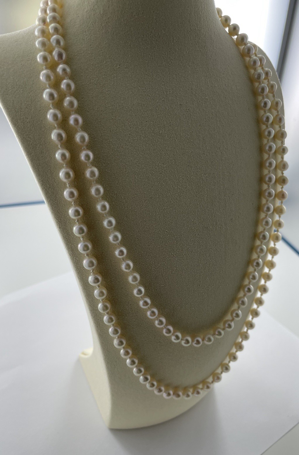 Akoya Cultured Pearls; 5-5.5mm - 14k Gold Clasp 40” Rope Length Vintage Akoya Cultured Pearls; 5-5.5mm - 14k Gold Clasp 40” Rope Length Vintage