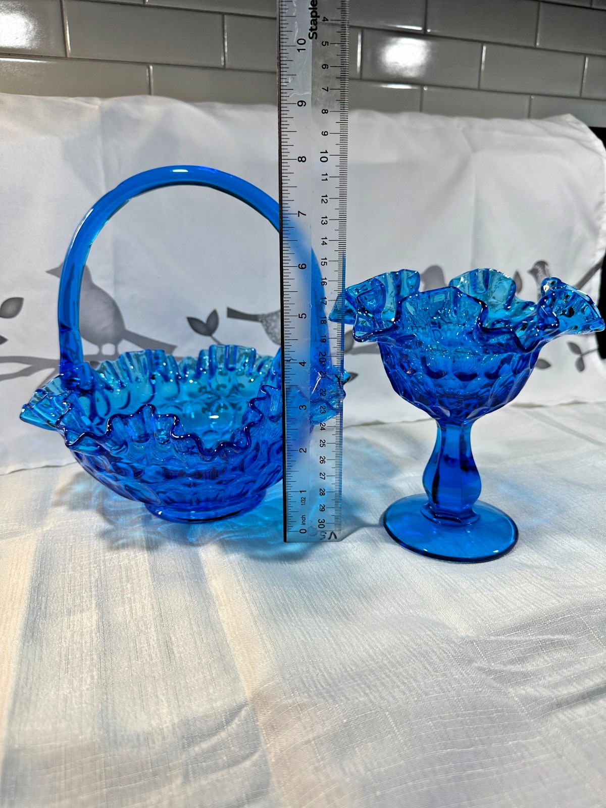 Vintage Fenton Colonial Blue Glass - Two Pieces